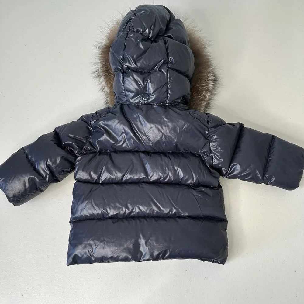 Moncler K2 Hooded Down Jacket Fox‎ Fur Trim Navy Size 6 to 9 months Baby